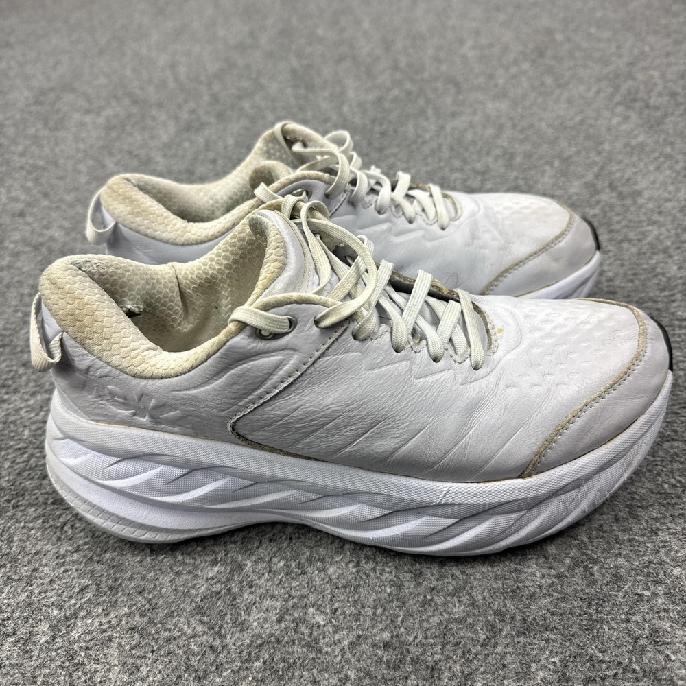 Hoka One One Bondi SR Shoes Womens Size 10 White Leather Non Slip Sneakers